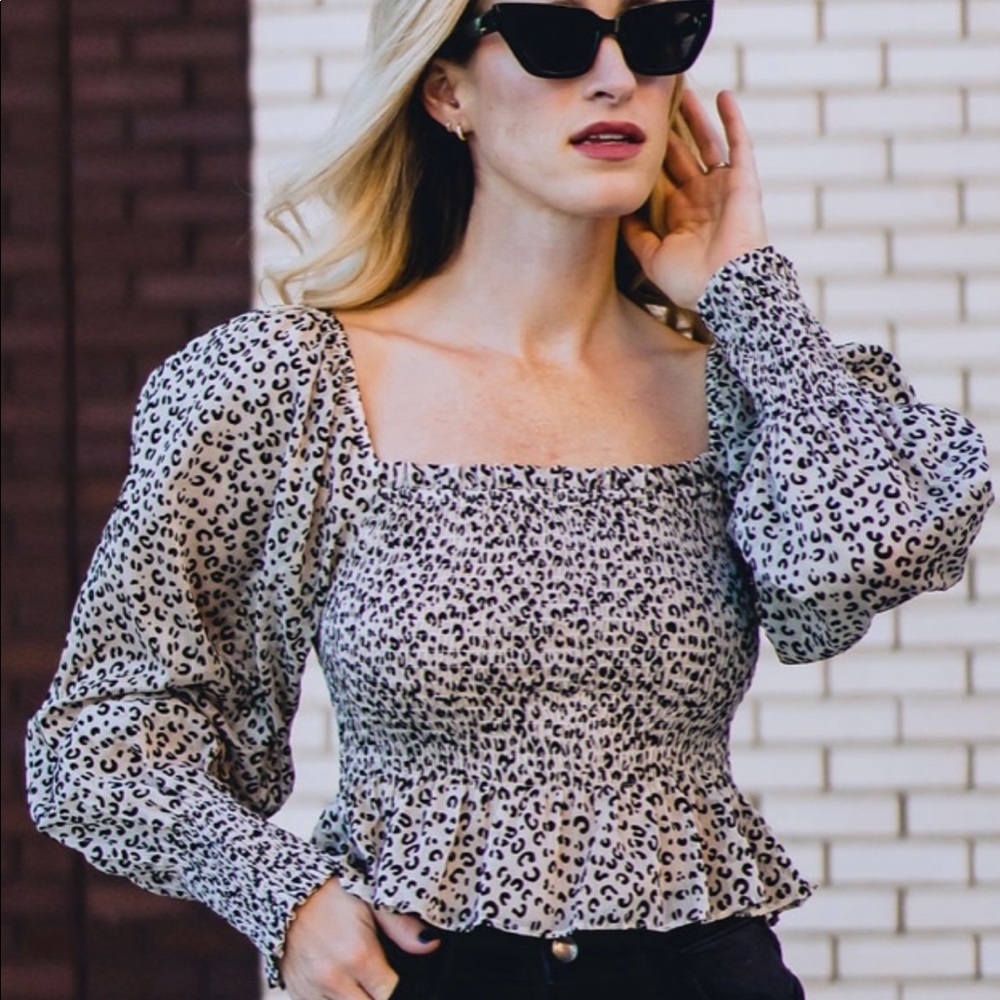 Cheetah Print Burnout Peplum Blouse